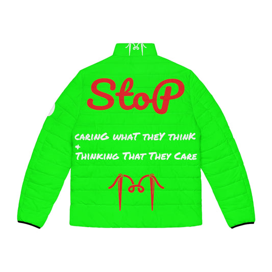 “Stop Caring” Puffer Jacket (Lime Green)