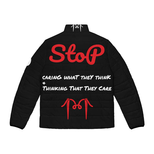 “Stop Caring” Puffer Jacket (Black)