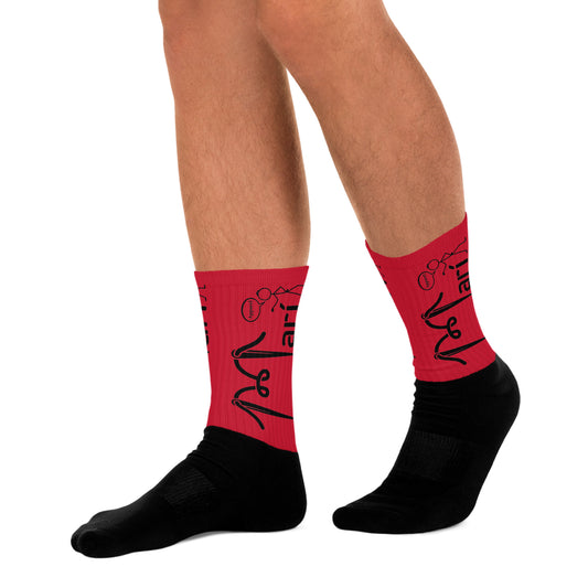 "Mari Apparel” Crew Socks (Black & Red)