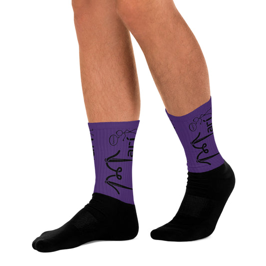 "Mari Apparel” Crew Socks (Black & Purple)